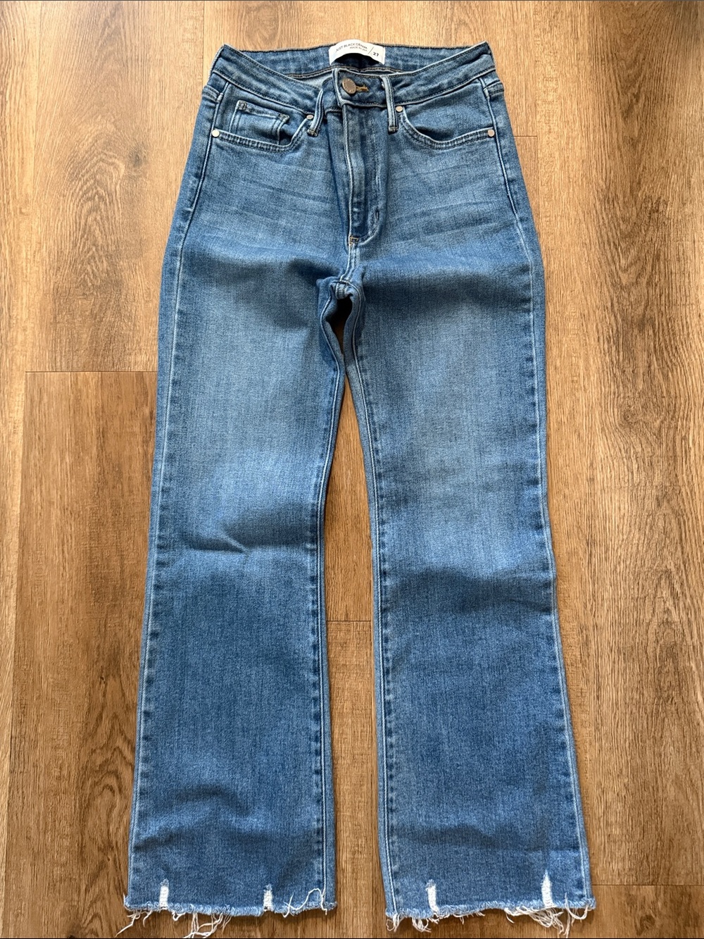 High-Rise Blue Bootcut Jeans with Raw Hem